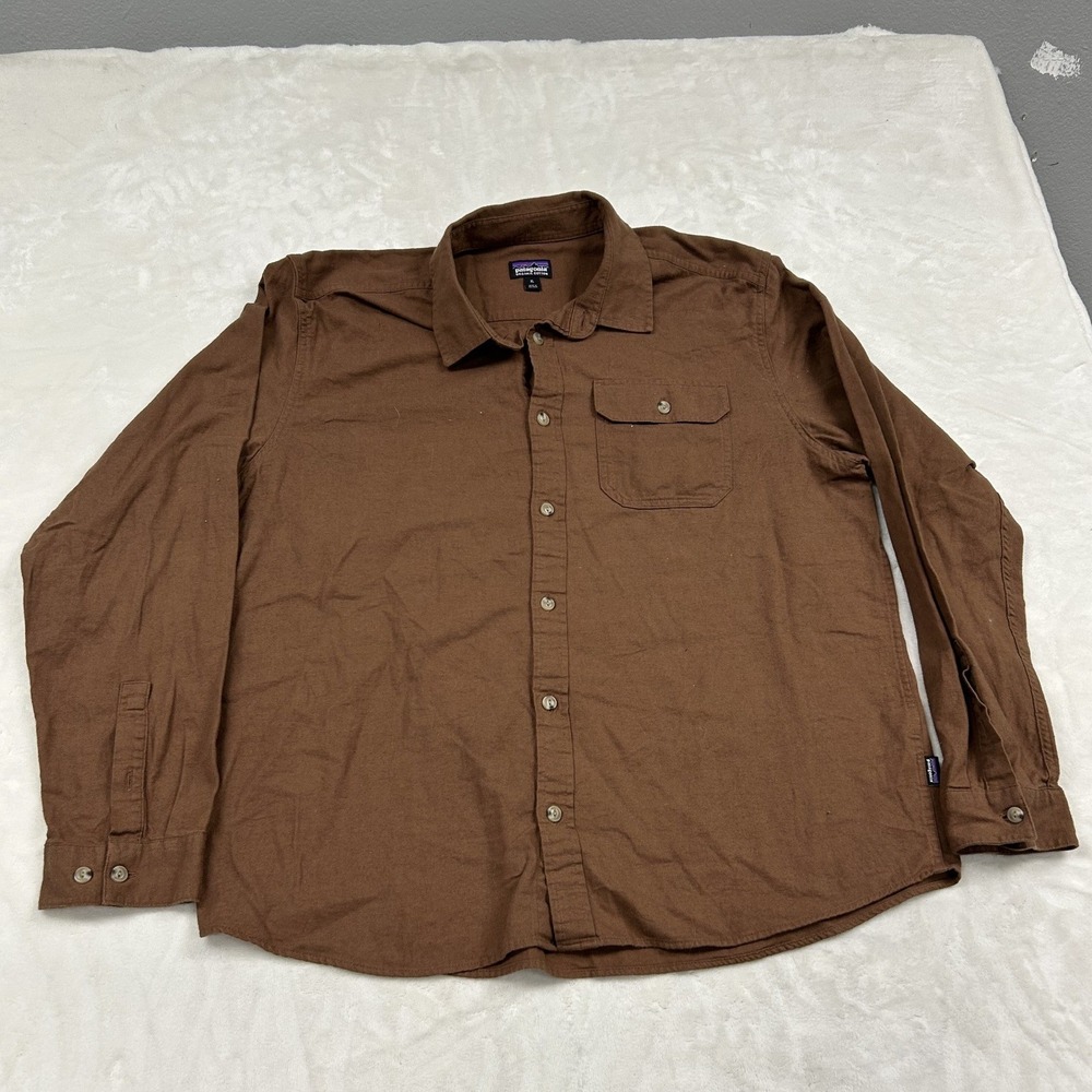 Patagonia Button Down Shirt Mens XL Brown Organic Cotton Long Sleeve Pocket
